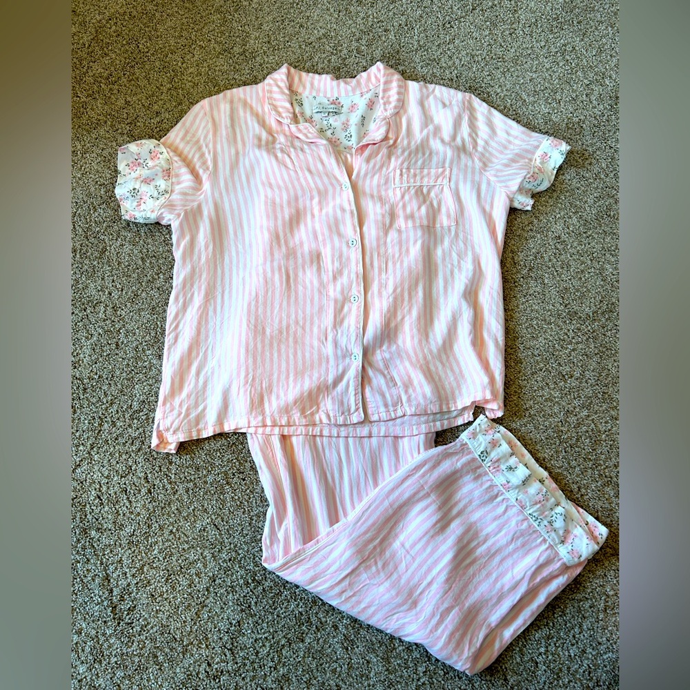 PJ Salvage Pink & White Striped Short Sleeve Pajama Set